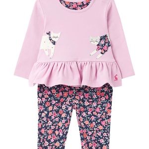 Nwt joules baby girl cat peplum shirt leggings set 12/18 months